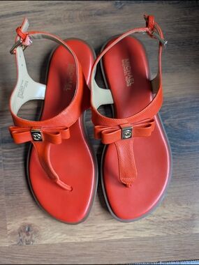 Michael Kors Orange Bow T‑Strap Sandals With Bow Ladies Size 6